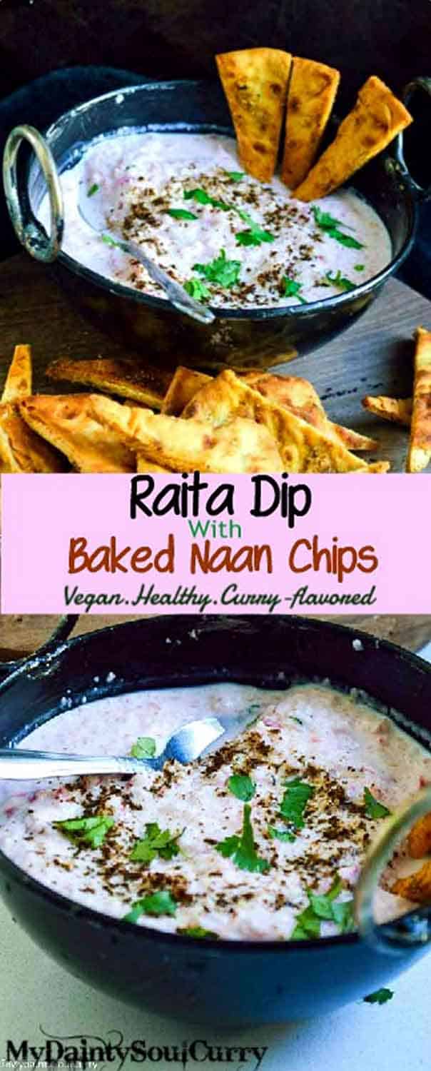 Radish Raita Dip with Curry Spiced Naan Chips Vegan Recipe