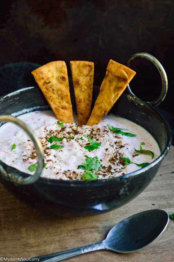 Radish raita naan chips