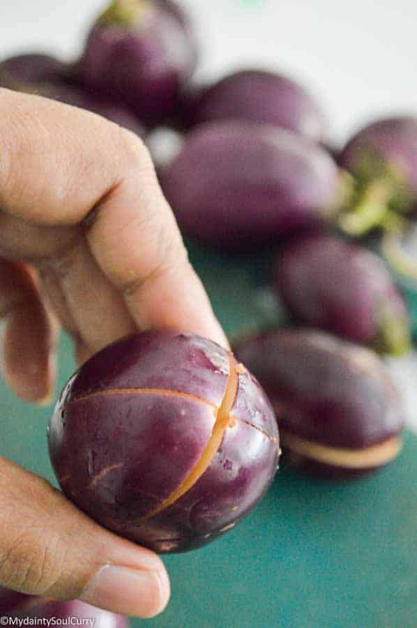 spice stuffed baby eggplant