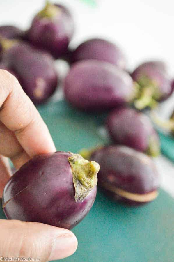 spice stuffed baby eggplant