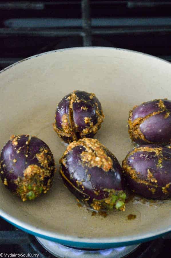spice stuffed baby eggplant