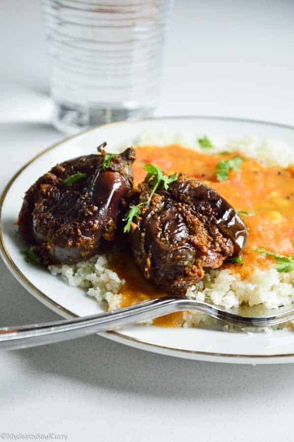 spice stuffed baby eggplant