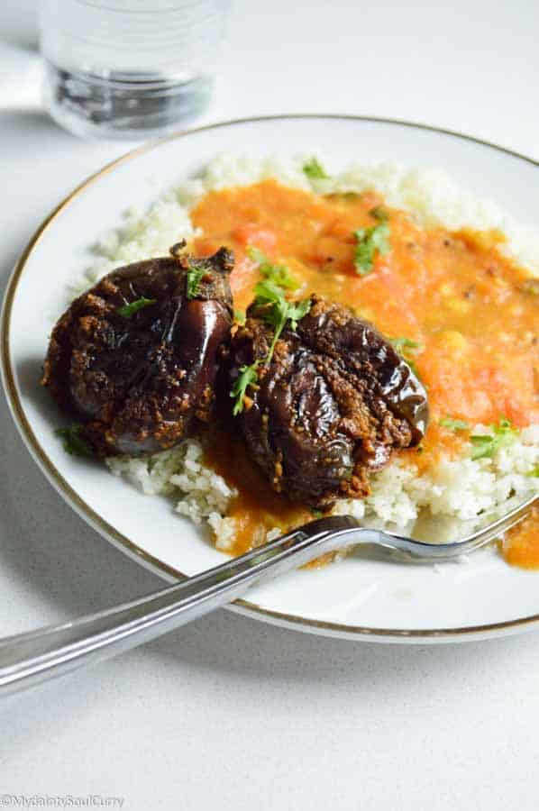 spice stuffed baby eggplant