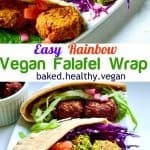 vegan rainbow falafel wrapvegan rainbow falafel wrap in warm pita pockets and topped with crispy caabge and lettuce #vegan #healthy