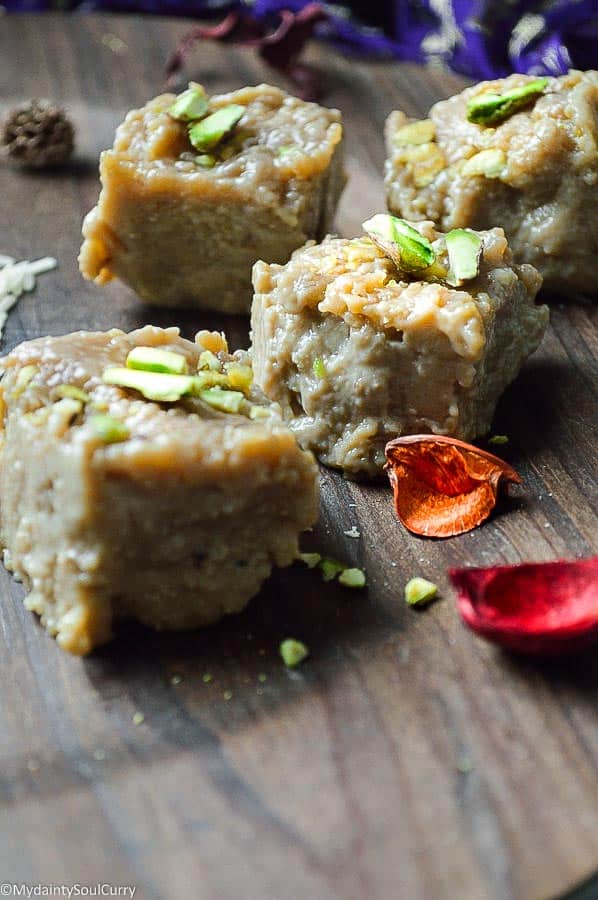 Vegan kalakand using homemade tofu 