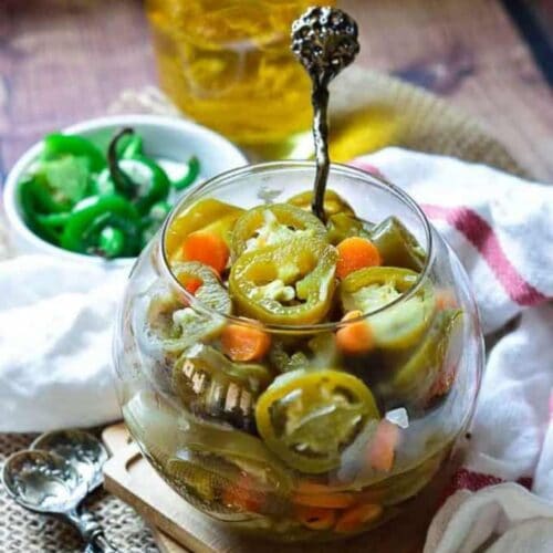 Pickled jalapenos in glass jar