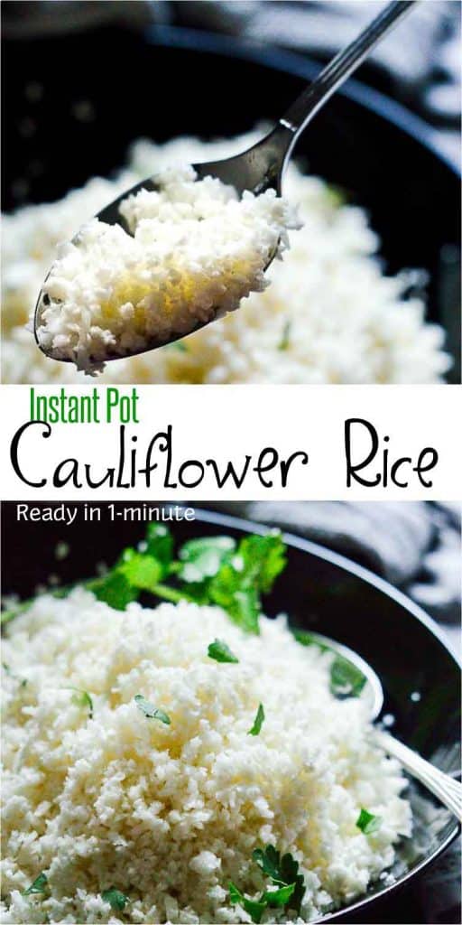 Instant Pot cauliflower rice, ready in a minute. It's vegan, keto and #easyrecipe #instantpotrecipes #veganrecipes #veganketo #mydaintysoulcurry