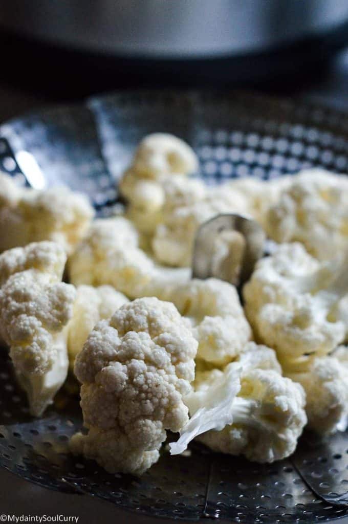 steaming cauliflower before making cauliflower rice in instant pot