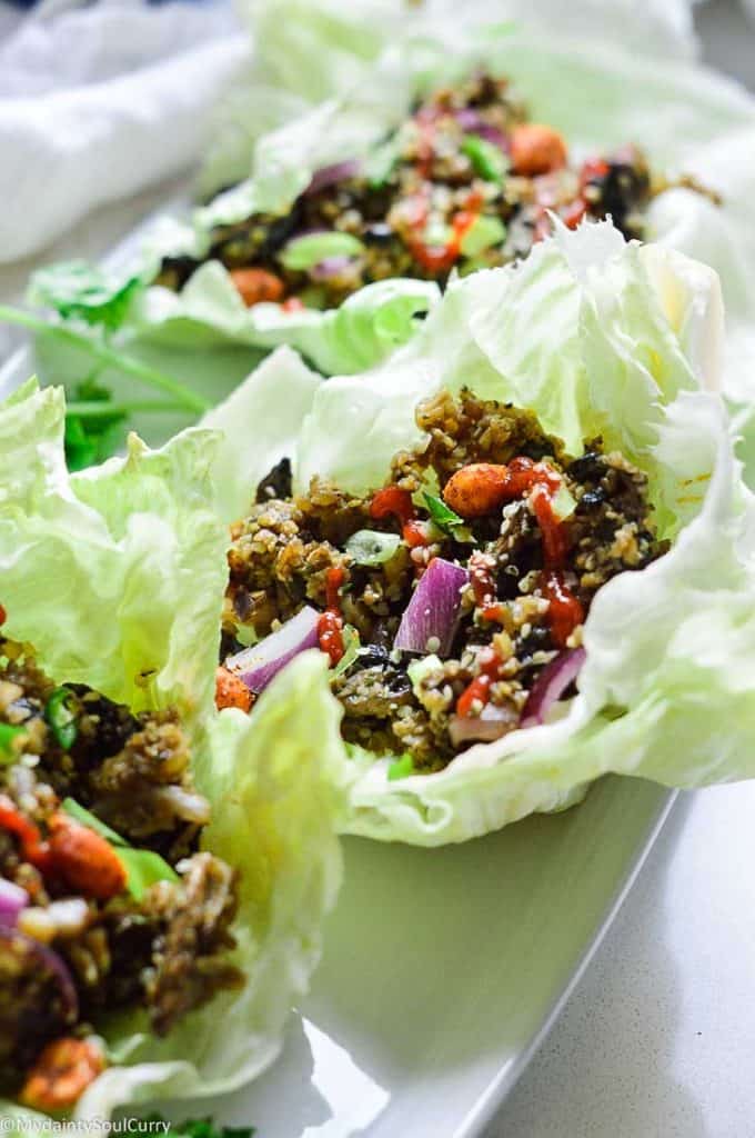 easy cauliflower rice chinese style lettuce wrap