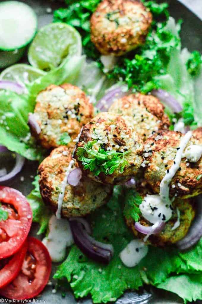 vegan keto falafel made from cauliflower and spices - keto snacks recipes