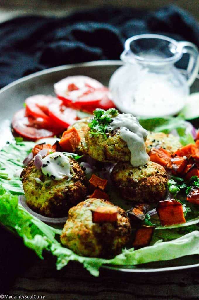 easy vegan falafel made keto. made from cauliflower and almond flour