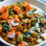 vegan curry with sweet potatoes and chickpeas