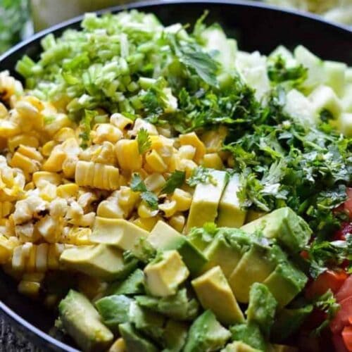 Cucumber corn salad in bowl