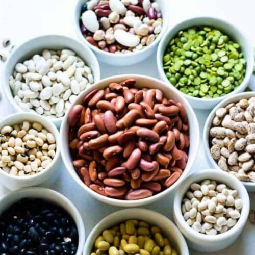 Variety of beans in small bowls