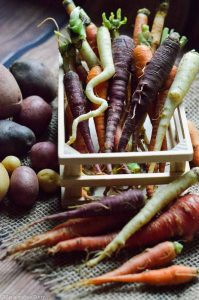 organic, home-grown carrots and potatoes
