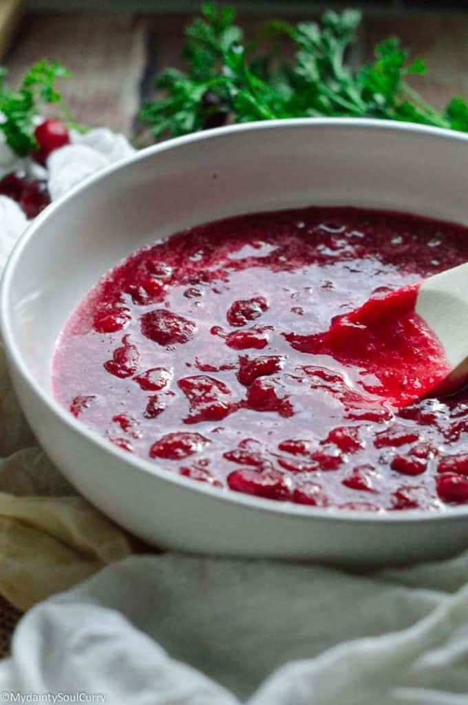 Homemade cranberry sauce made vegan