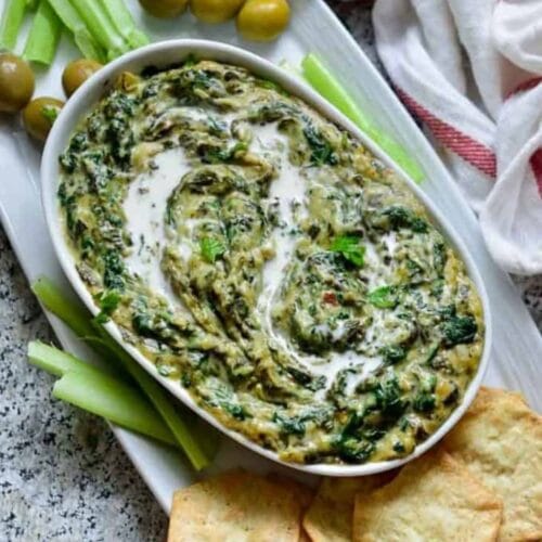 Spinach artichoke dip in bowl