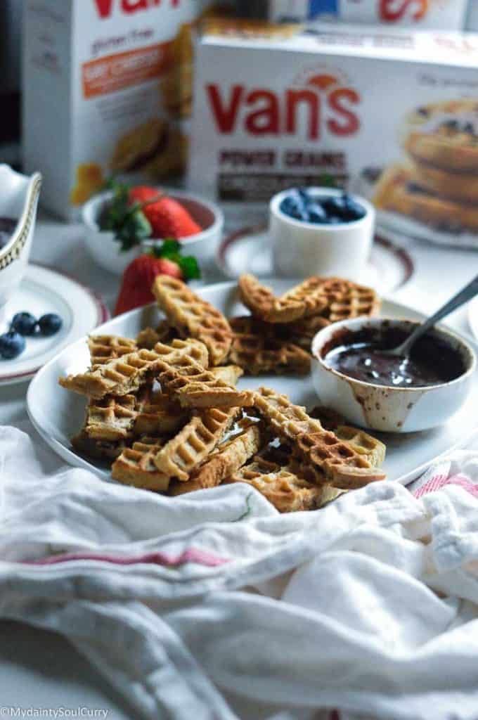 Waffle churros with chocolate sauce