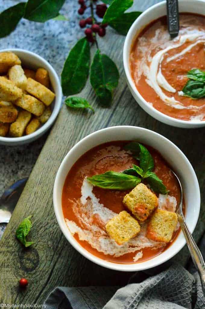 Easy Instant pot Tomato soup with basil