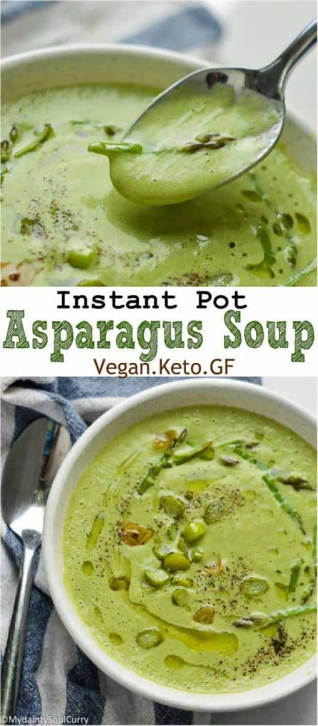 Instant pot asparagus soup with garlic oil