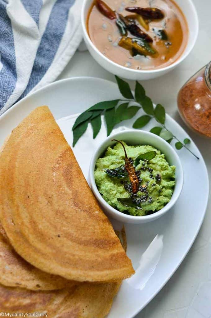 Quinoa dosa with sambar and chutney