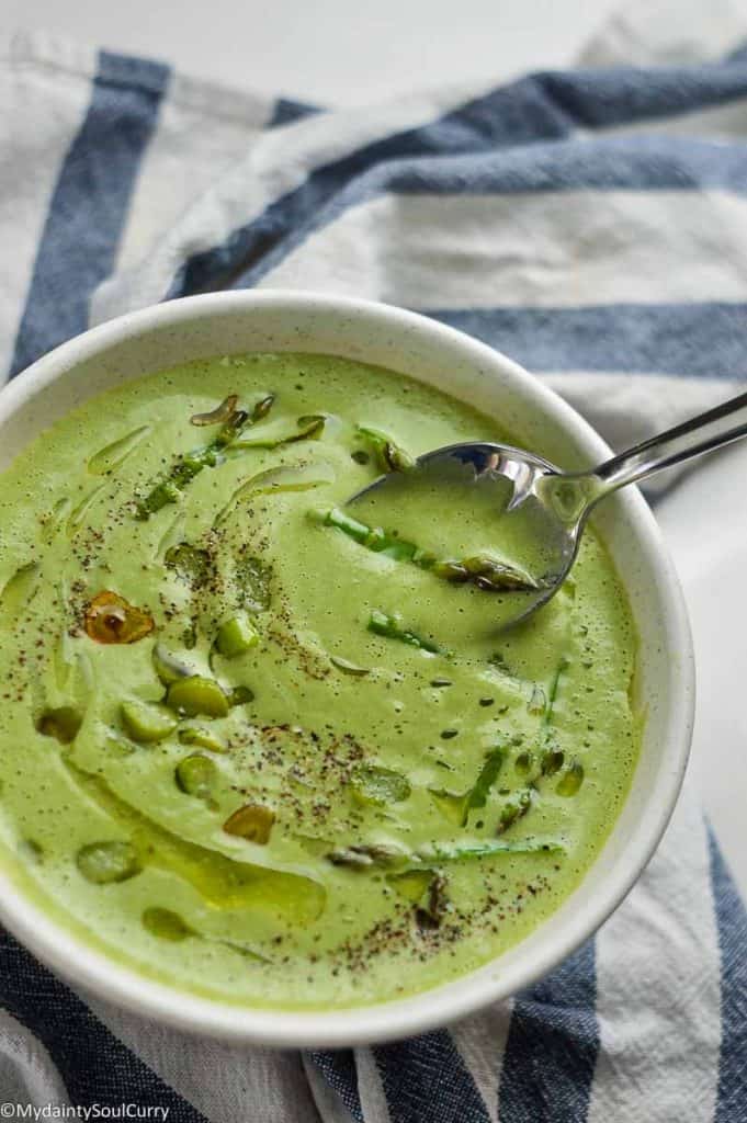 A spoonful of instant pot asparagus soup