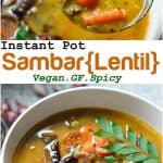 Instant pot vegetable sambar spicy south indian lentil stew