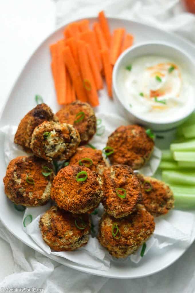 Air fryer buffalo spiced mushrooms