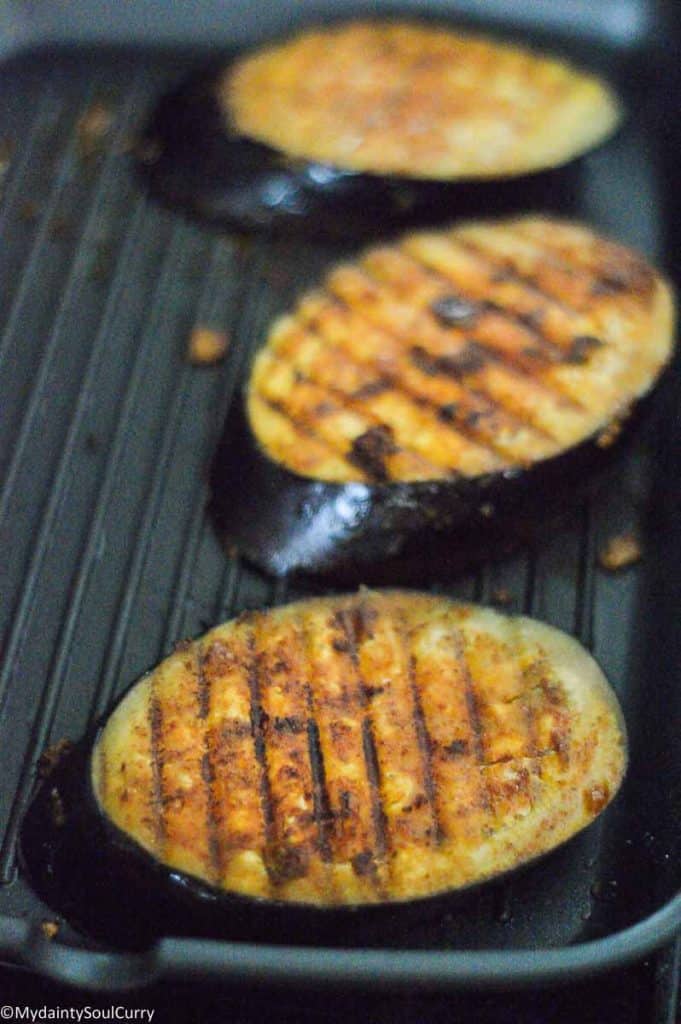 Grilling eggplants