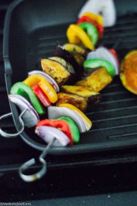 Grilling eggplant skewers