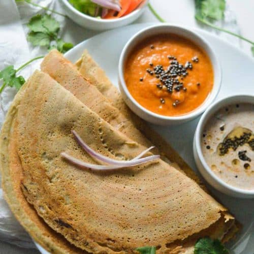 Tasty dal dosa with tomato chutney