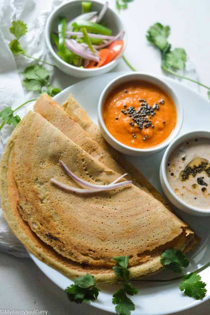 Tasty dal dosa with tomato chutney