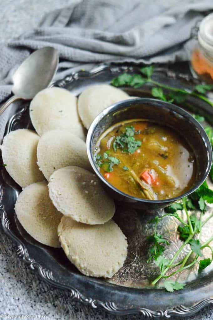 A platter of quinoa idli and sambar