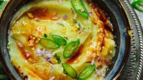 Aloo choka potato spicy dish in bowl