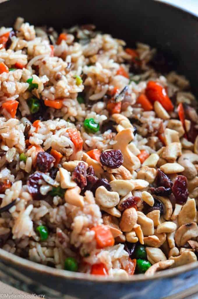 Sauteeing wild rice pilaf