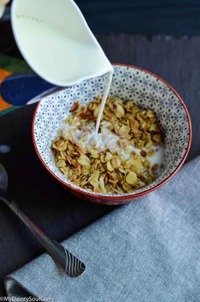 Enjoy granola with milk