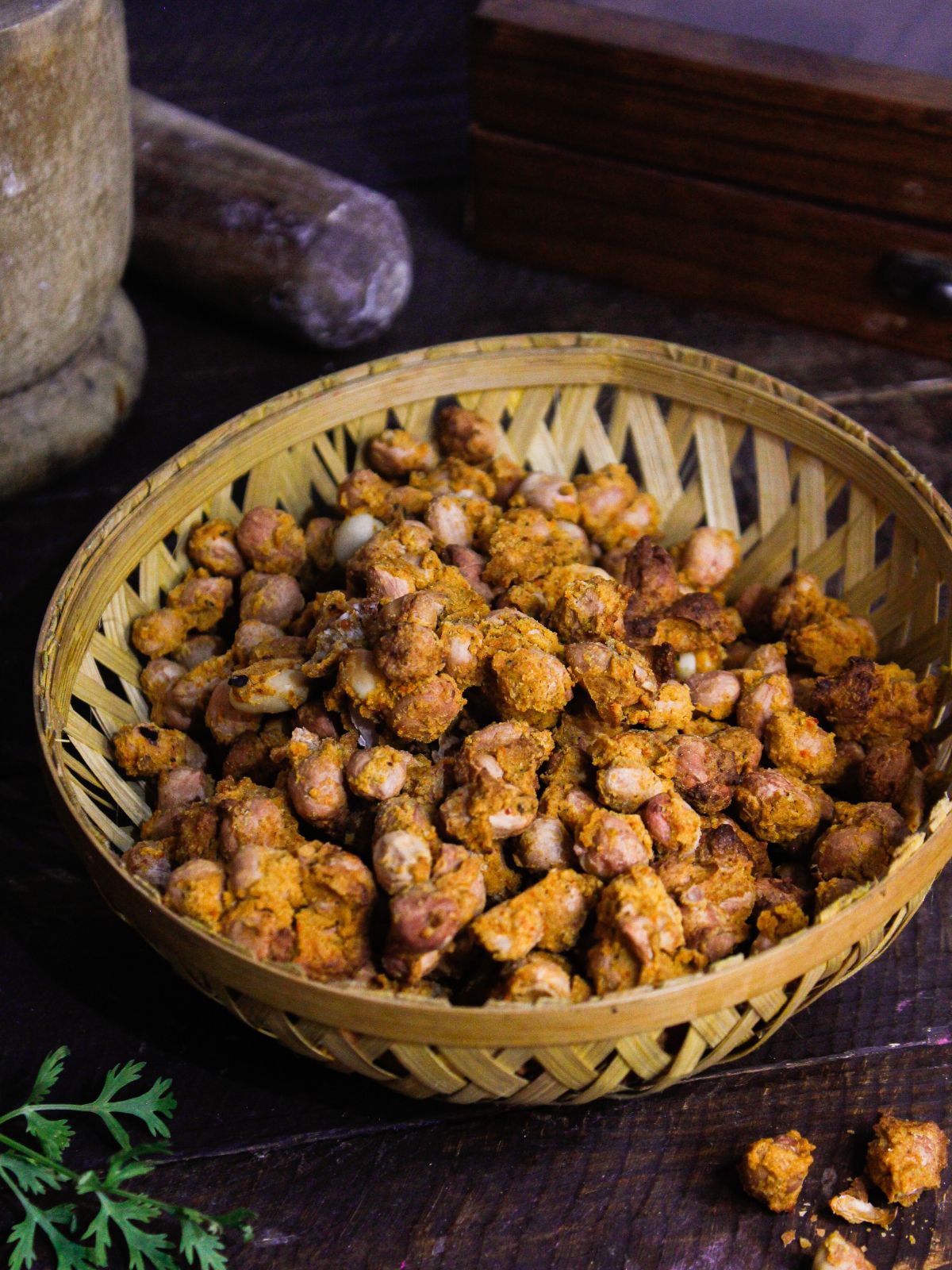 Hot and crisp Air Fried Crunchy Masala Peanuts ready to enjoy 