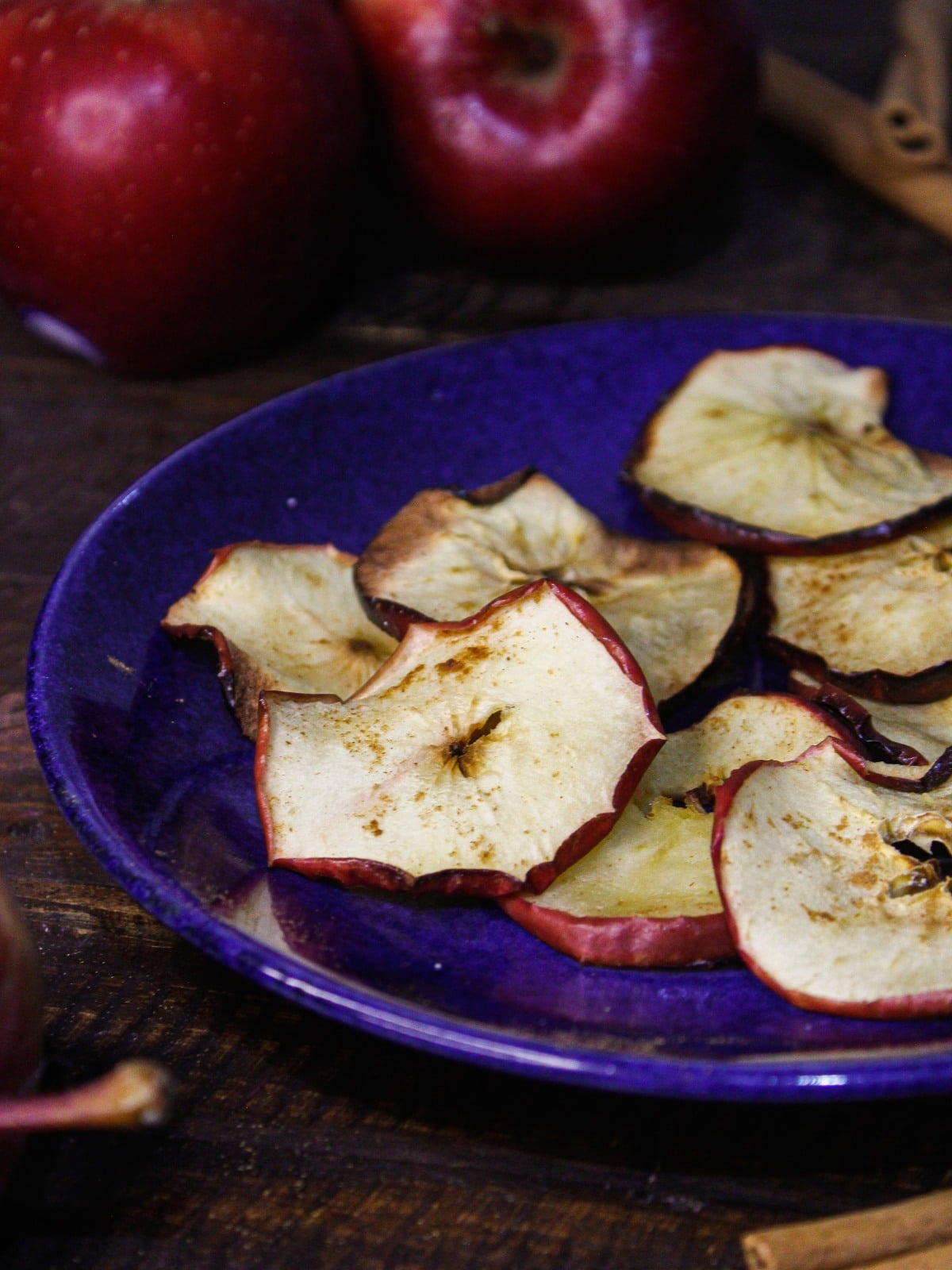 Air Fried Apple Chips served on a plater