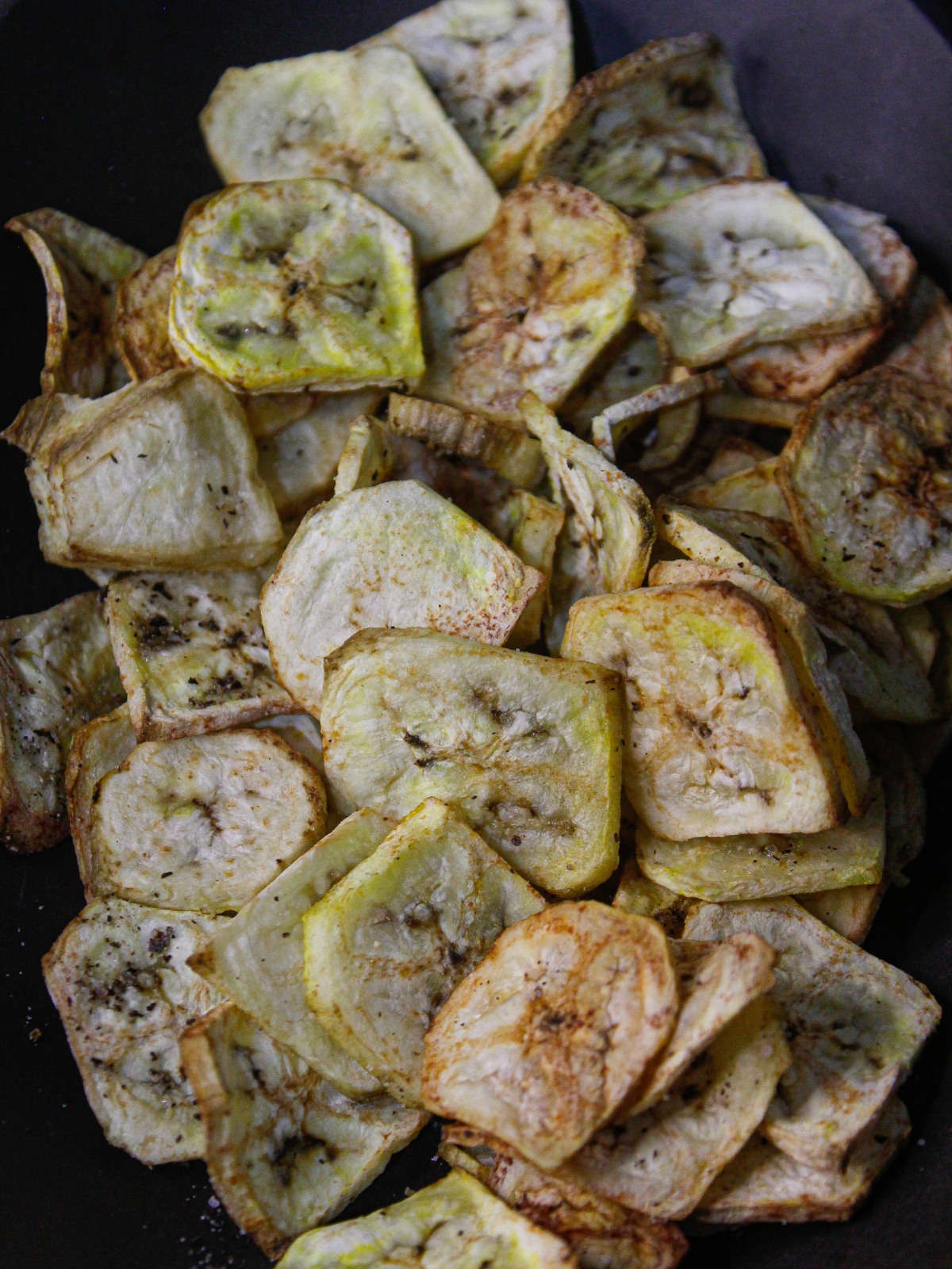 Top view image of Crispy Air Fryer Banana Chips