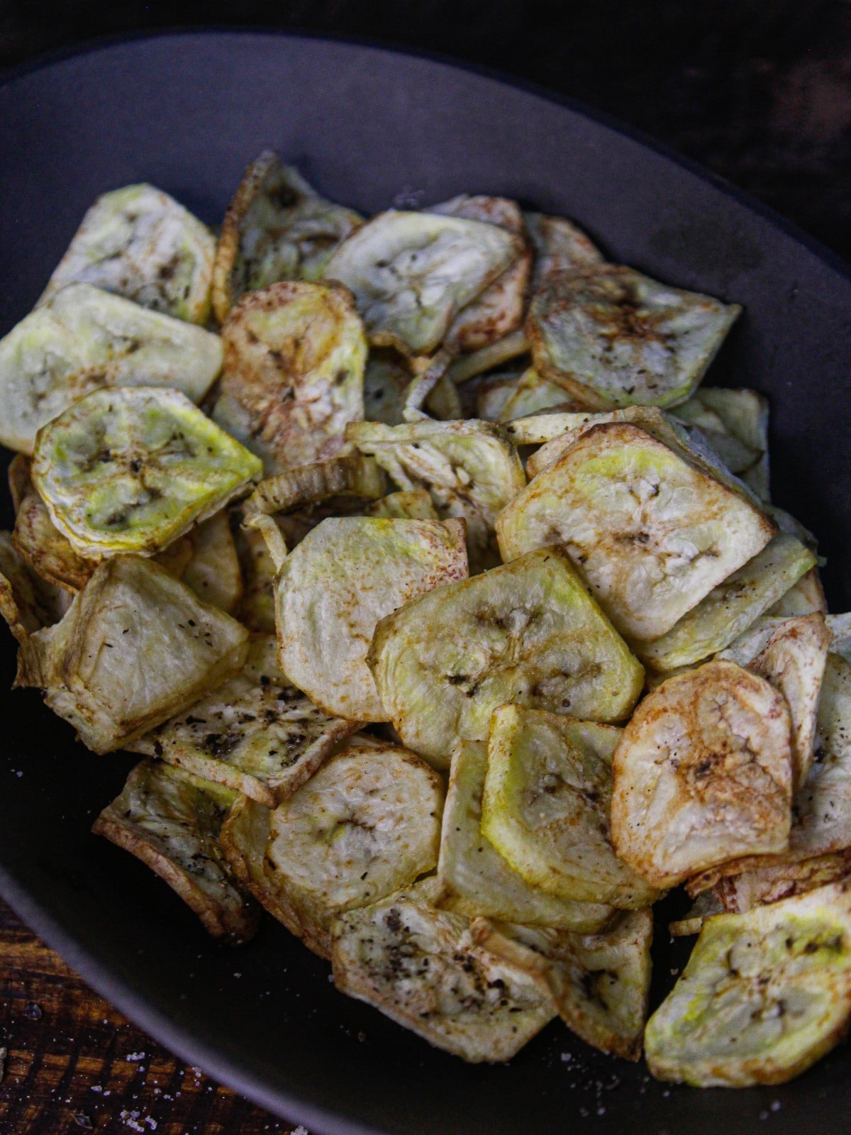 Crispy Air Fryer Banana Chips served in a plate