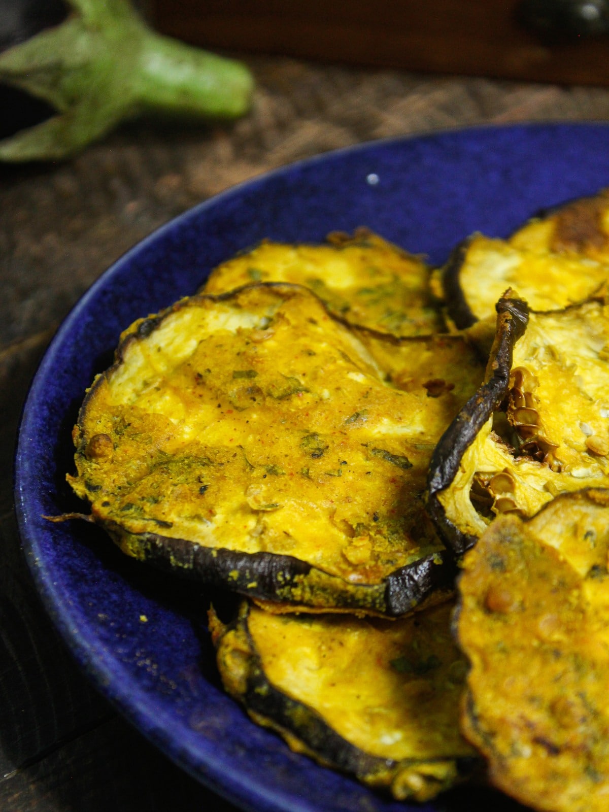 Top view of Begun Bhaja: Crispy Fried Eggplant