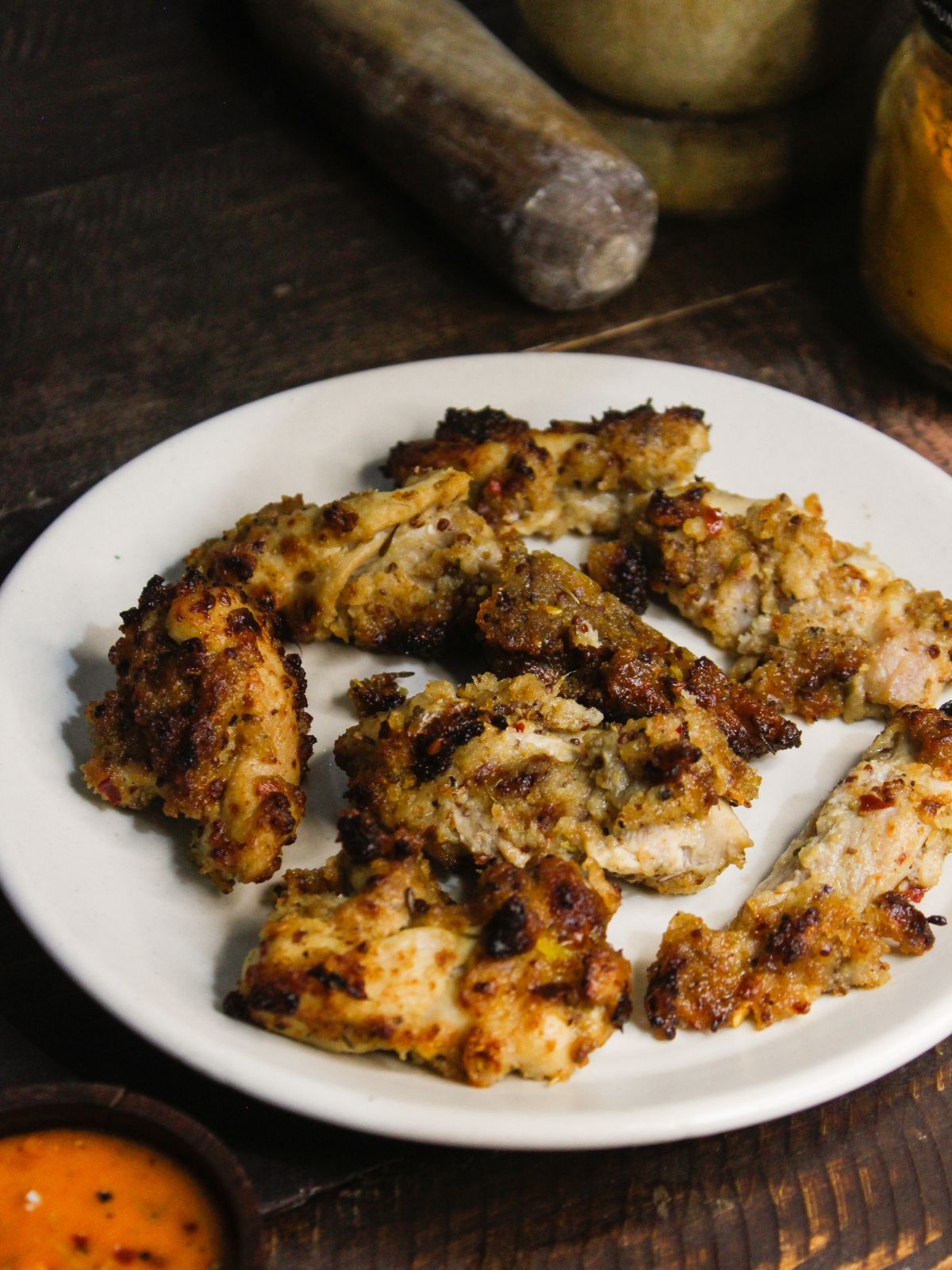 Top view image of Cheesy Chicken Tenders with Chili Mayo Dip