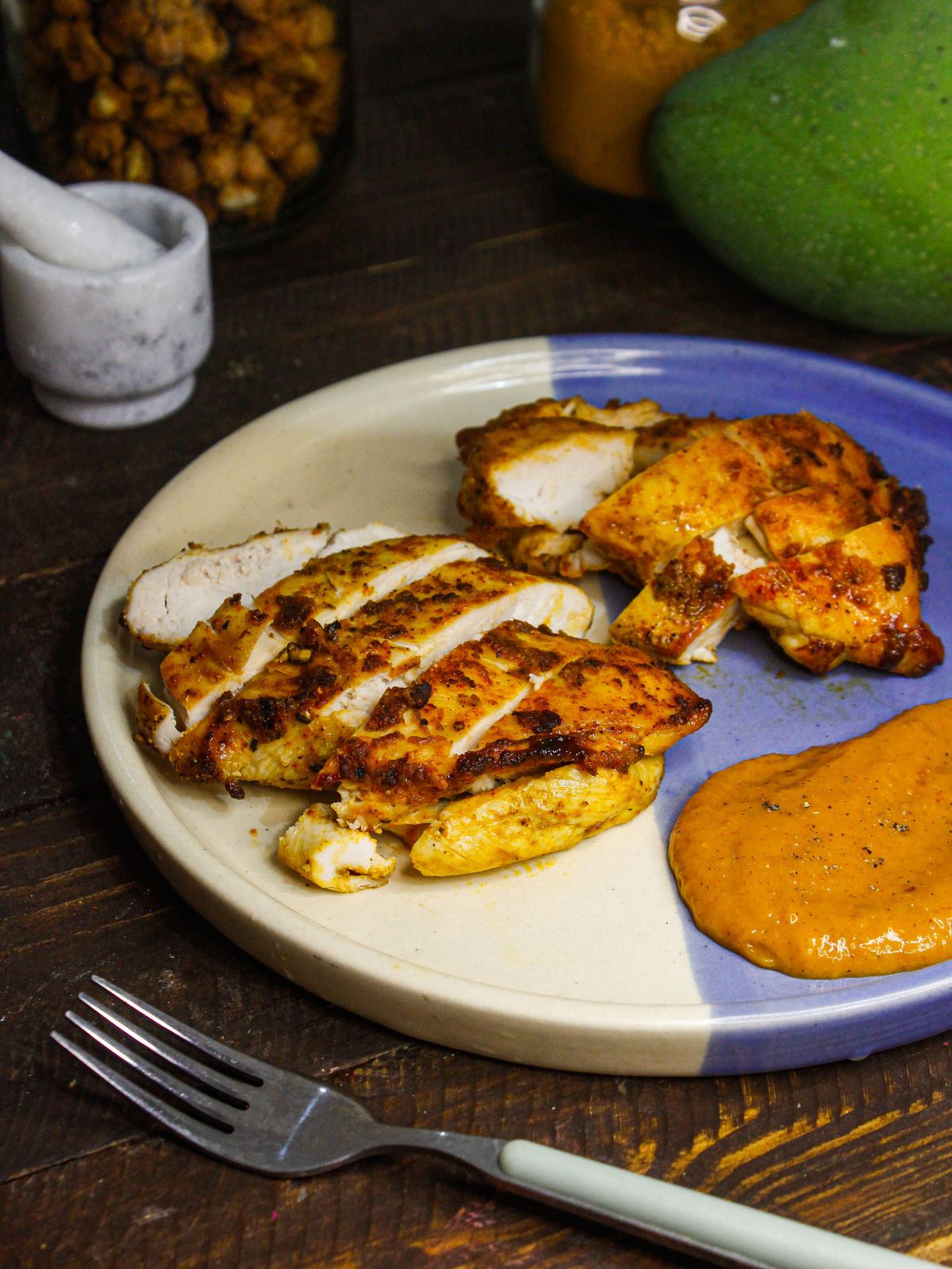 Yummy hot and spicy Chicken with Tangy Mango Sauce is ready to enjoy 