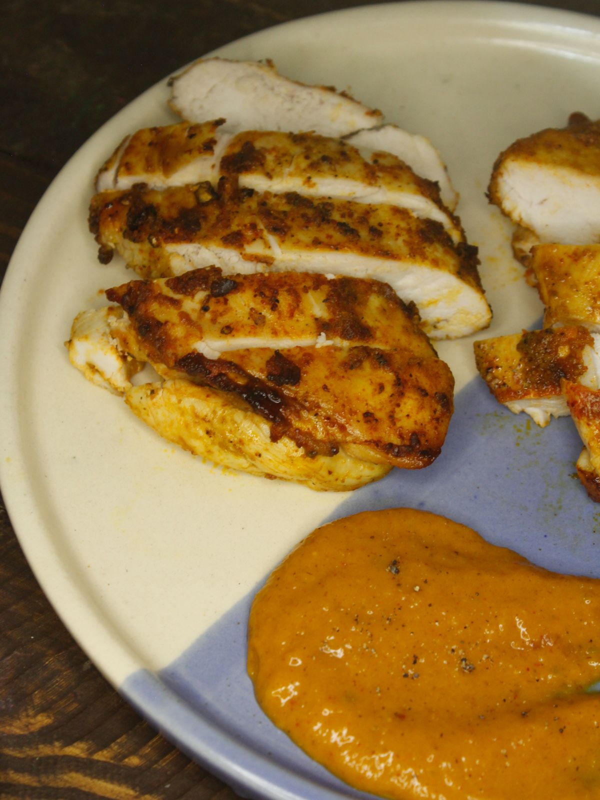 Top view half plate of Chicken with Tangy Mango Sauce