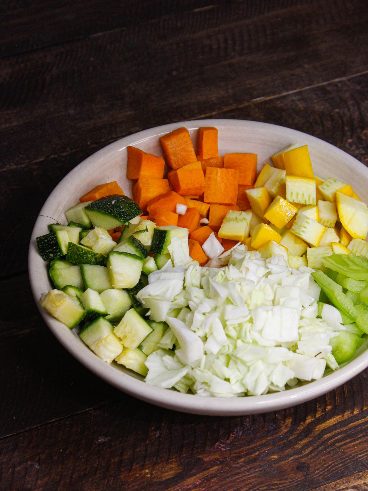 Chopped raw vegetables in a bowl for Easiest Vegetable Fried Rice