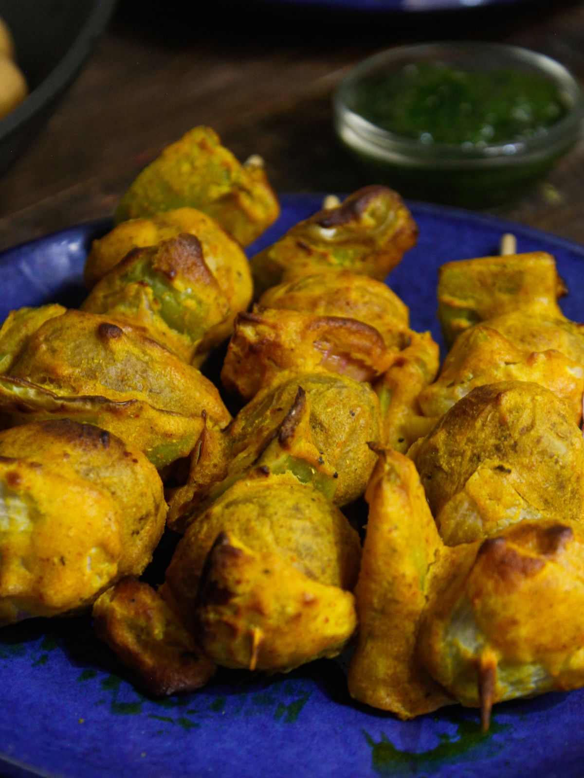 Side view zoom in image of Tandoori Potatoes With Green Chutney