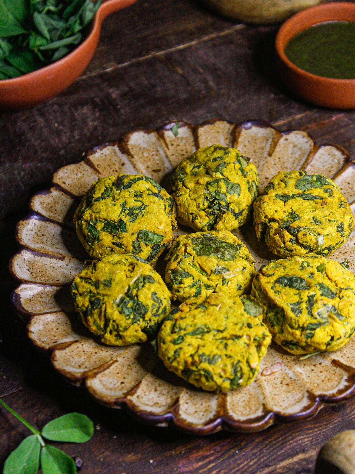 Air Fried Fenugreek Pakoras With Green Chutney ready to enjoy with tea