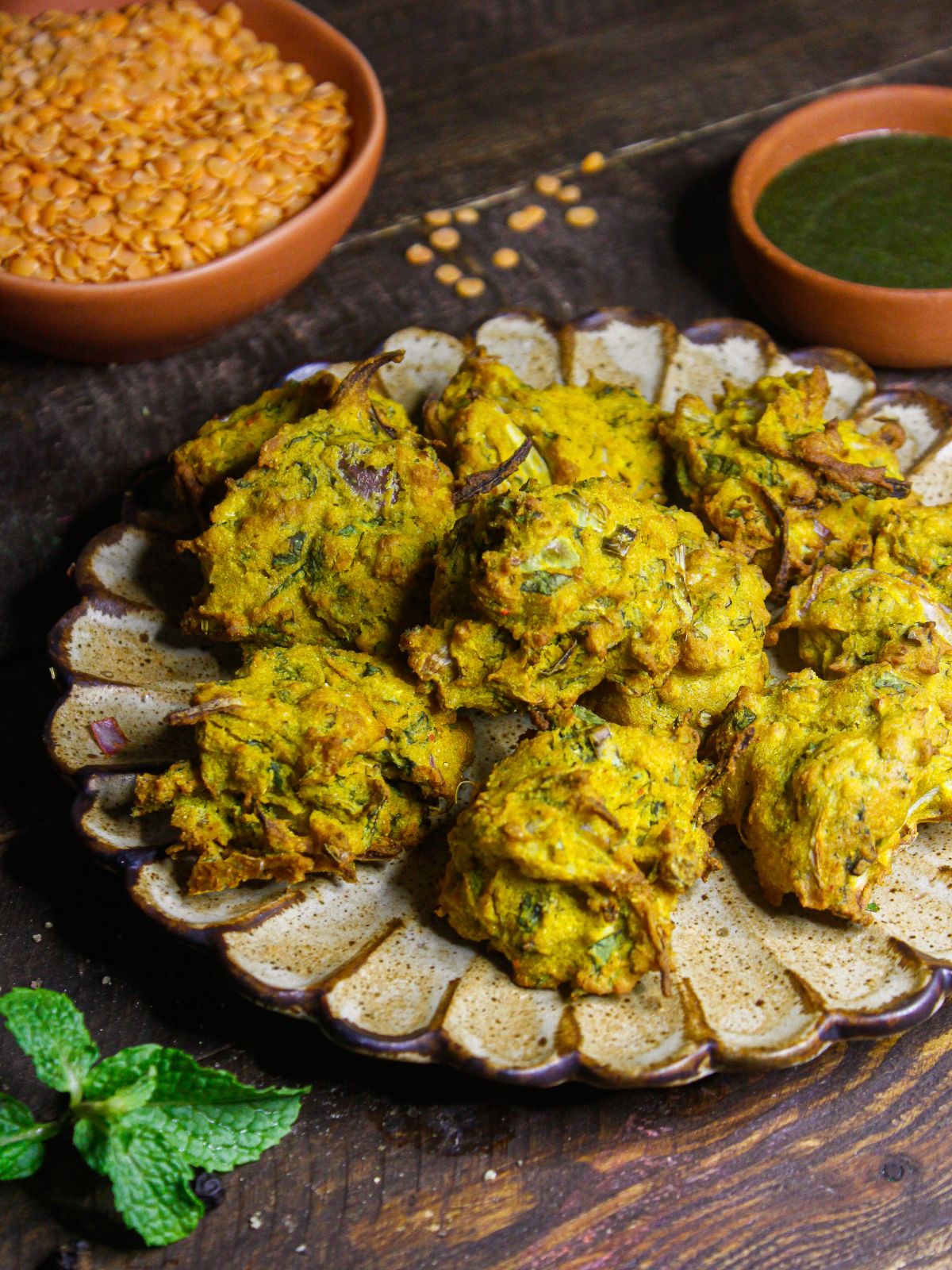 Crunchy Air Fried Lentil Fritters served with Tamarind Chutney 