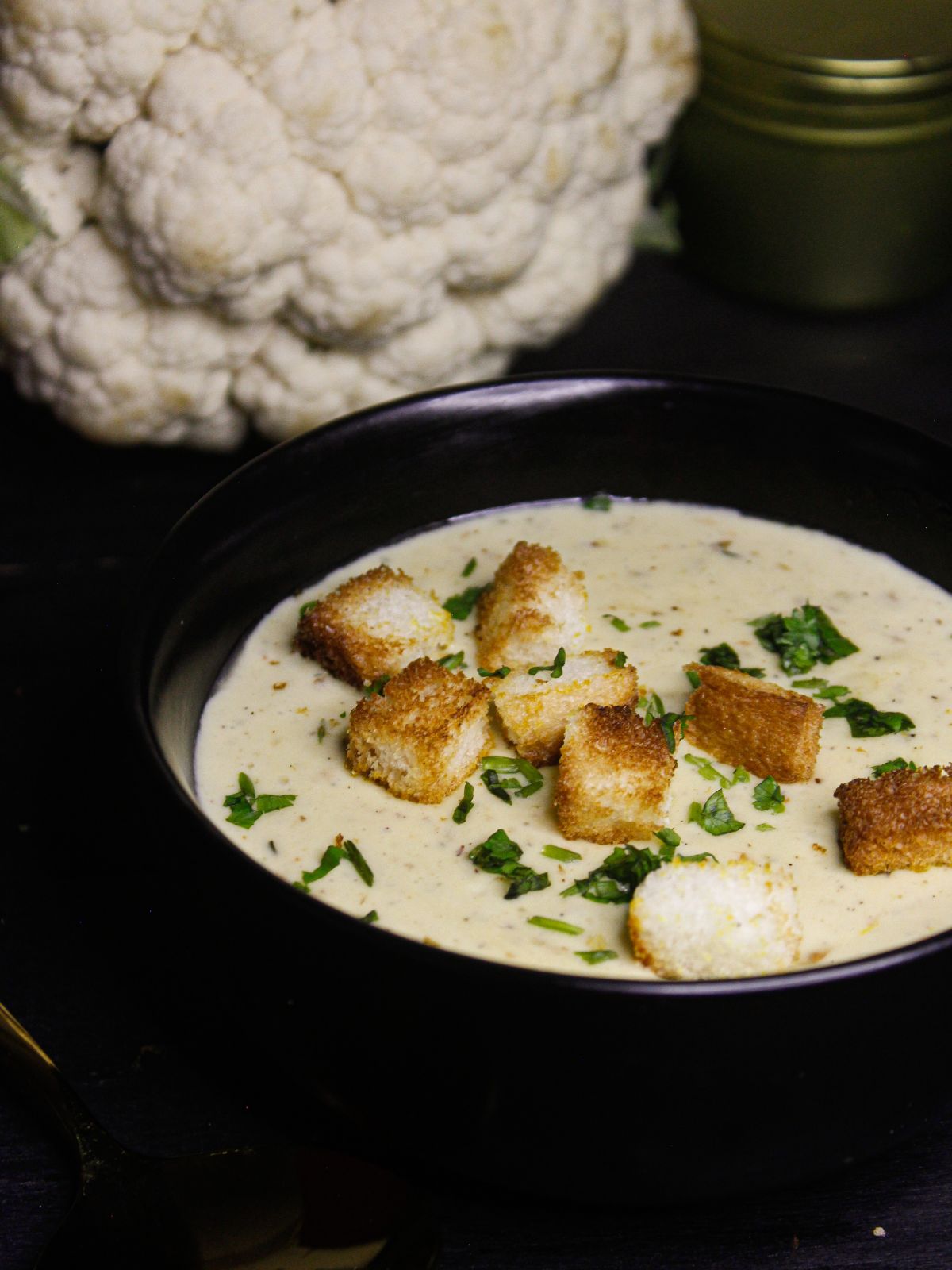 Side view image of Instant Pot Creamy Cauliflower Soup
