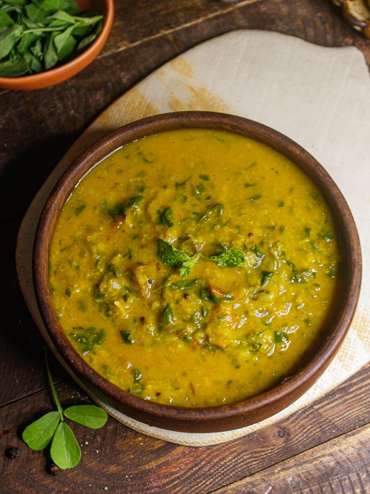 Top view of Instant Pot Fenugreek Dal served in a bowl 
